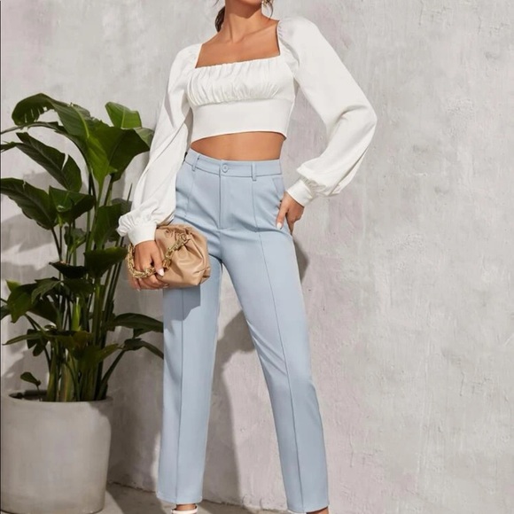 SHEIN Tops - 5/$25 Long Puff Lantern Bishop Sleeve Crop Top White Blouse